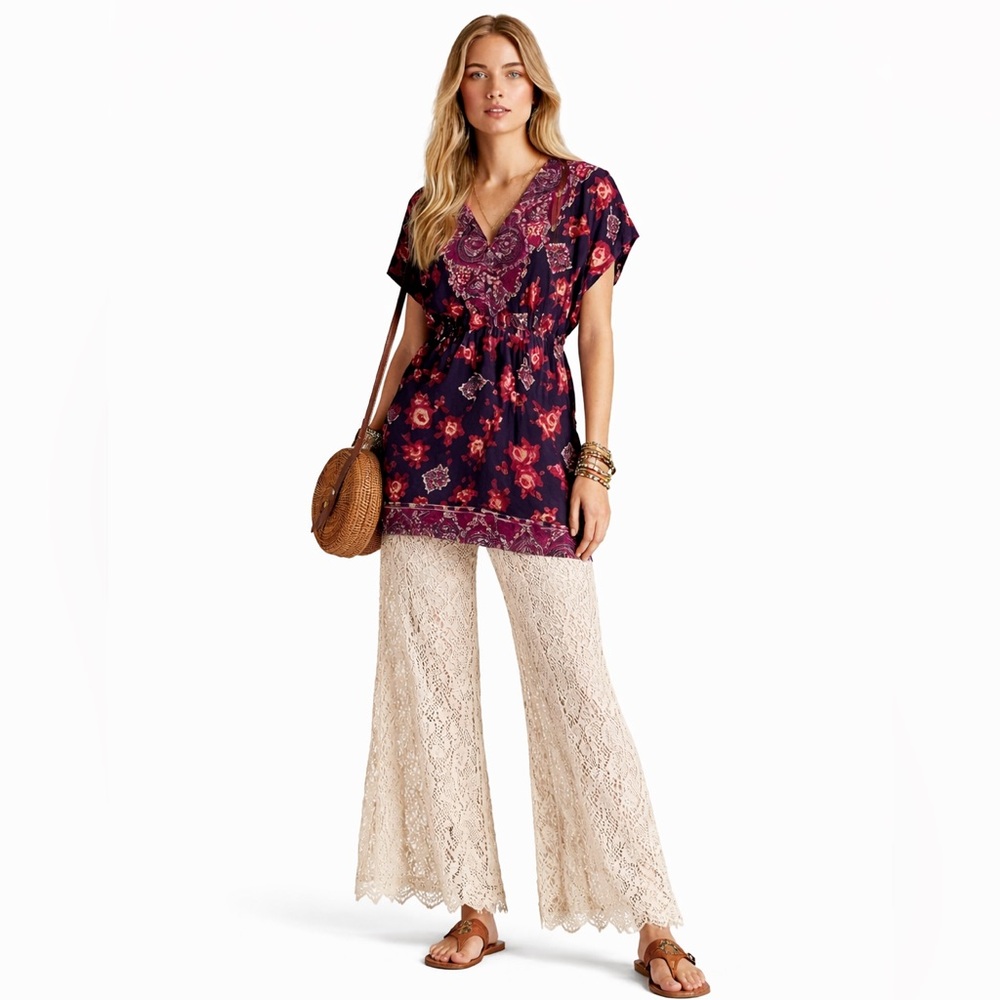 NY Collection blouse bohemian, festival, Moroccan, vibrant, tunic, colorful SZ S